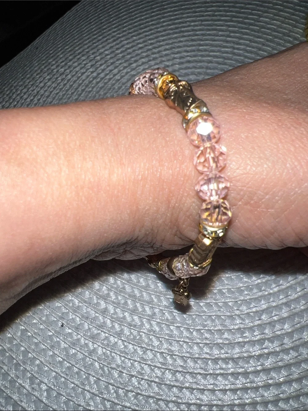 Religious Gold-Tone Pink Crystal Charm Bracelet - Women Accessories
